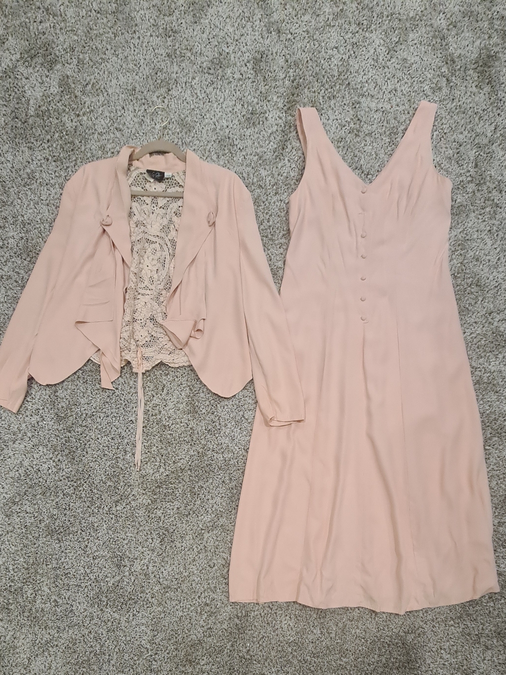 Vintage Pink Wild Rose Women 2 Piece Dress & Crochet Laced Back Jacket Size 14 - Picture 10 of 16